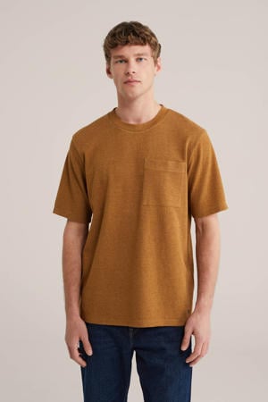 relaxed T-shirt met textuur donker oranje