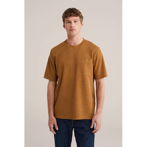 WE Fashion regular T-shirt met textuur donker oranje afbeelding