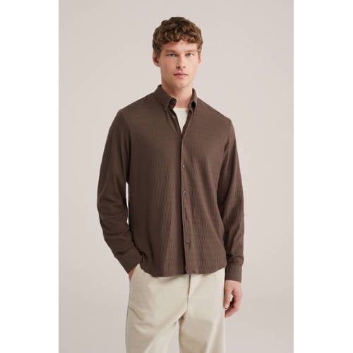 WE Fashion regular casual overhemd met textuur donkerbruin afbeelding