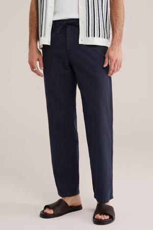 regular casual broek met linnen donkerblauw