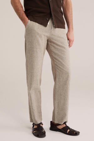 regular casual broek met linnen beige
