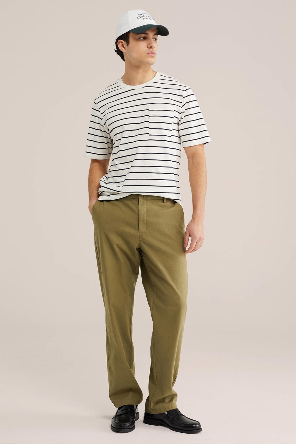 WE Fashion regular chino met linnen groen