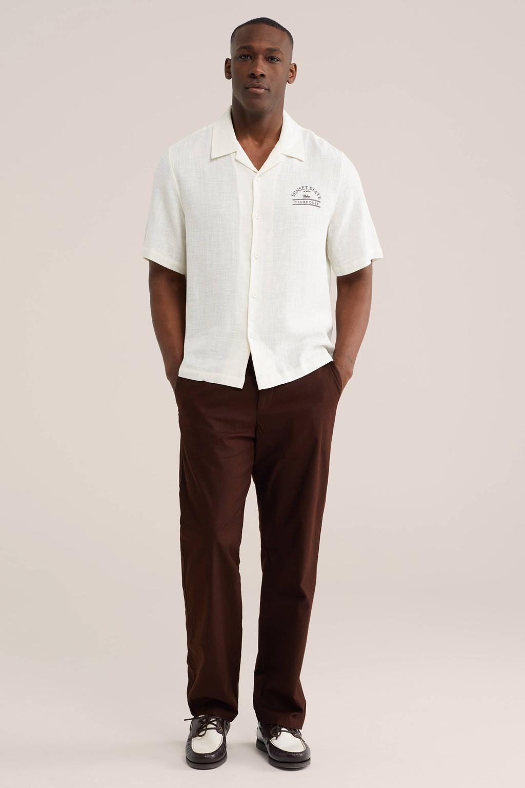 WE Fashion regular chino met linnen donkerrood