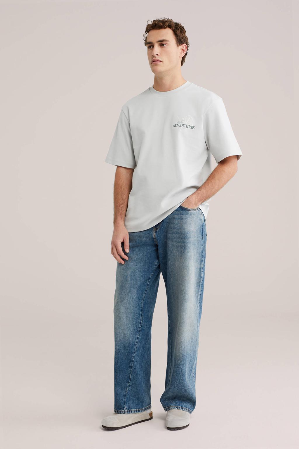 Mintgroene heren WE Fashion oversized T-shirt van katoen met backprint, korte mouwen en ronde hals
