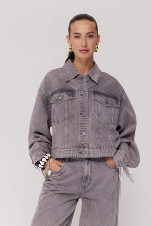denim spijkerjas grey denim met franjes