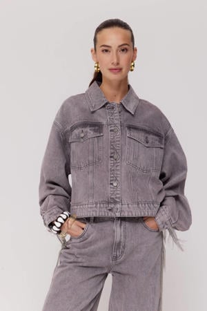 denim spijkerjas grey denim met franjes