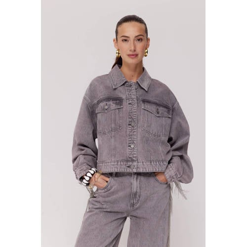 HARPER & YVE denim spijkerjas grey denim met franjes afbeelding