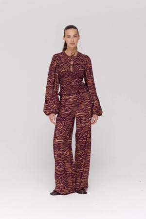 wide leg high waist broek bruin