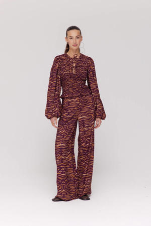 wide leg high waist broek bruin