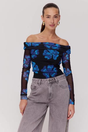 gebloemde top zwart