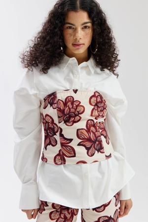 denim gebloemde strapless top ecru