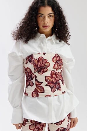denim gebloemde strapless top ecru