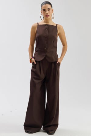 wide leg regular waist broek bruin