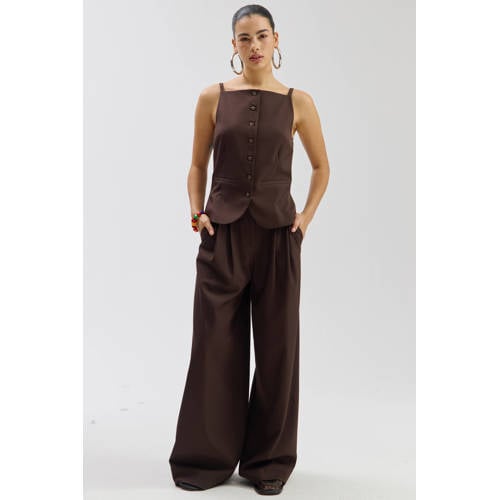 HARPER & YVE wide leg regular waist broek bruin afbeelding