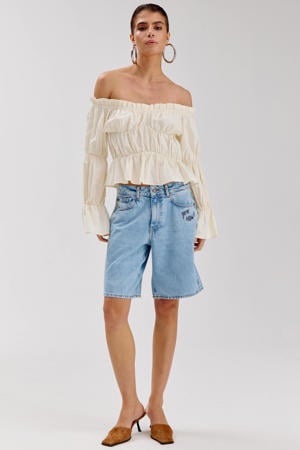 wide leg regular waist denim short light blue denim
