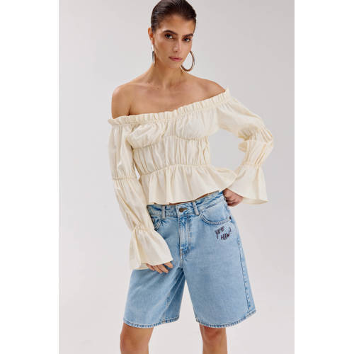 HARPER & YVE wide leg regular waist denim short light blue denim afbeelding
