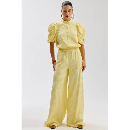 HARPER & YVE wide leg high waist gebloemde broek lichtgeel afbeelding