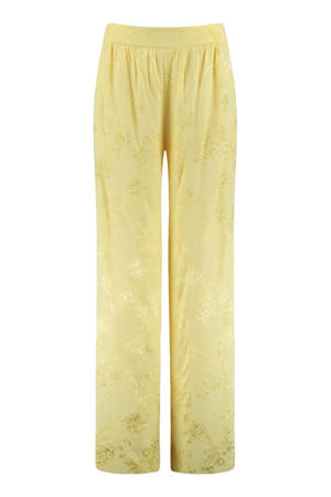 wide leg high waist gebloemde broek lichtgeel