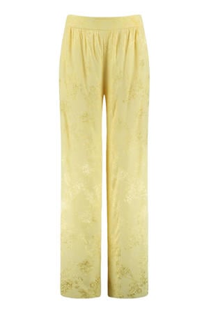 wide leg high waist gebloemde broek lichtgeel