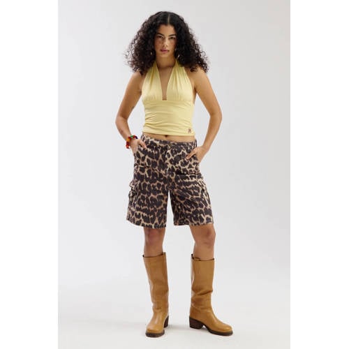 HARPER & YVE denim regular waist short met dierenprint bruin afbeelding