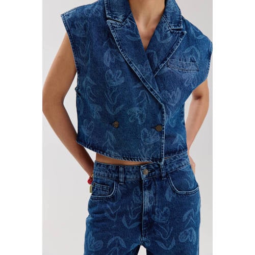 HARPER & YVE gebloemde gilet medium blue denim afbeelding