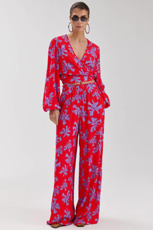 wide leg regular waist gebloemde broek rood