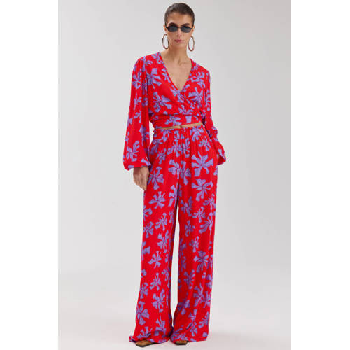 HARPER & YVE wide leg regular waist gebloemde broek rood afbeelding