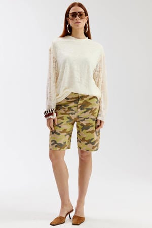 denim regular waist camouflage short groen