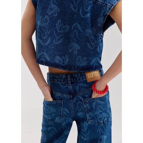 HARPER & YVE MAYRA-PA gebloemde wide leg jeans medium blue denim afbeelding