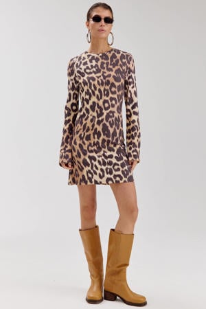 korte jurk met dierenprint bruin