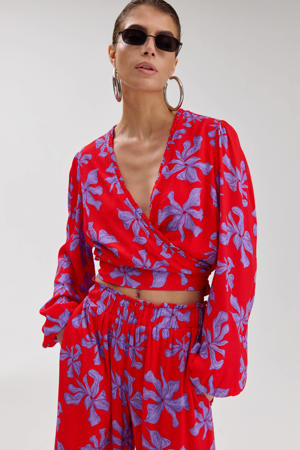 gebloemde overslagtop rood