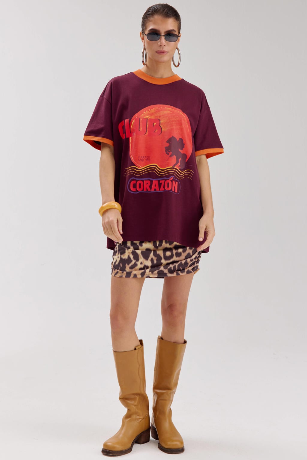 Roodbruine dames HARPER & YVE T-shirt bruin van katoen met korte mouwen en ronde hals