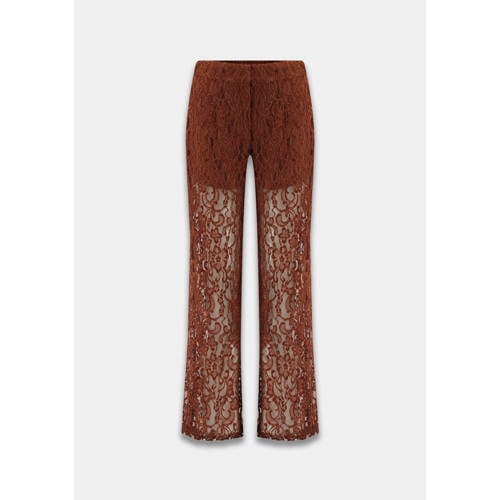 HARPER & YVE kanten straight regular waist gebloemde broek bruin afbeelding