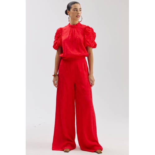 HARPER & YVE wide leg high waist gebloemde broek rood afbeelding