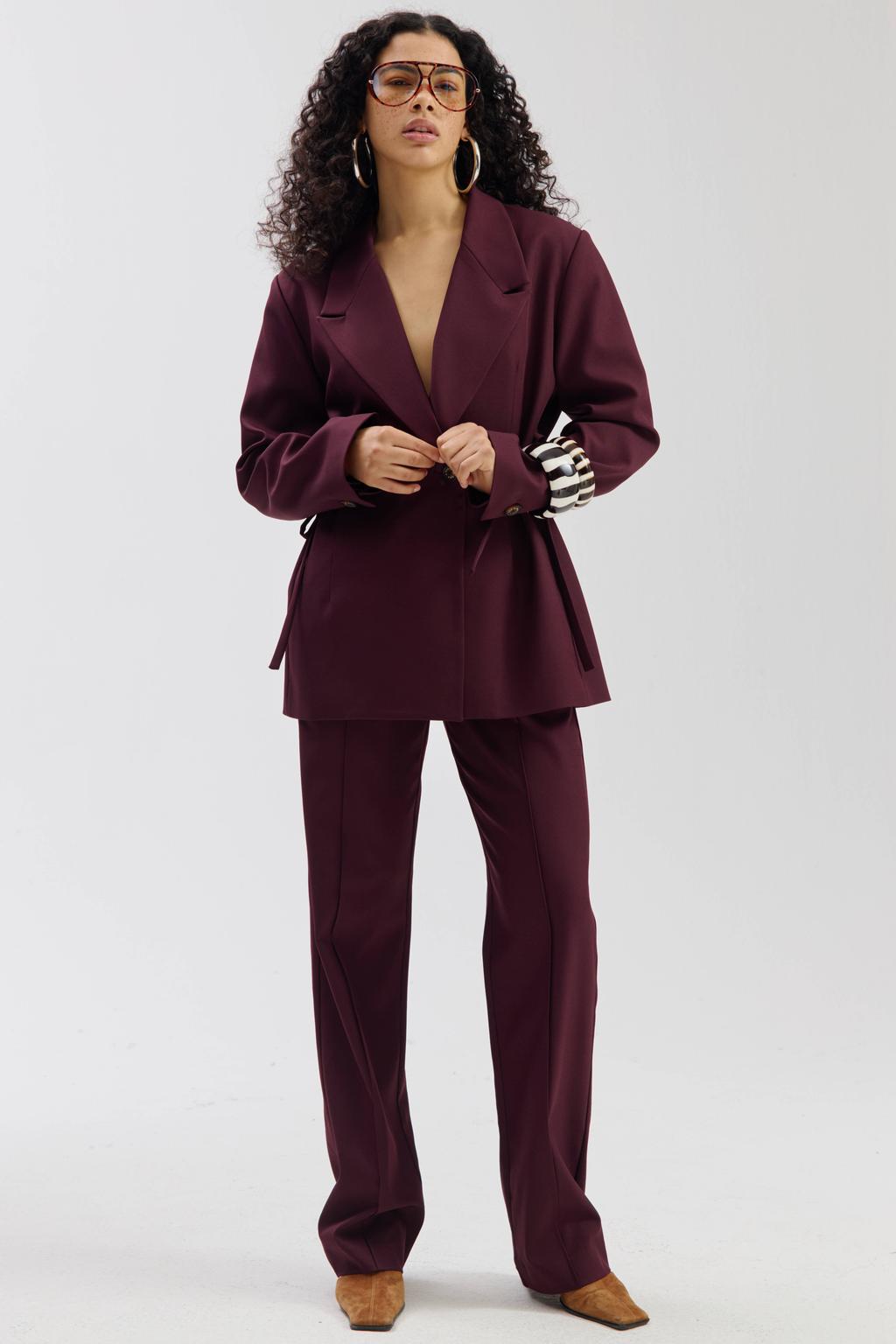 Donkerrode dames HARPER & YVE straight regular waist broek van polyester met rits- en haaksluiting en effen