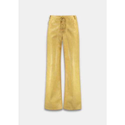 HARPER & YVE imitatieleren wide leg regular waist broek met dierenprint geel afbeelding
