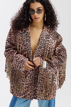 oversized blazer met dierenprint bruin