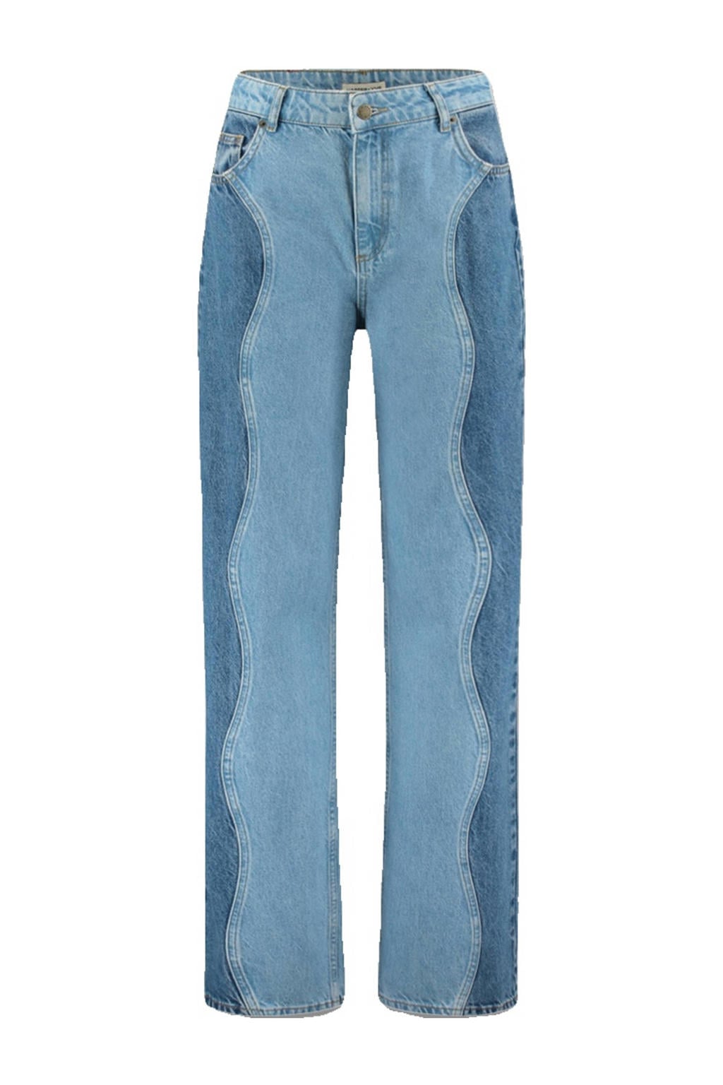 Light blue en denim dames HARPER & YVE wide leg jeans van denim met rits- en knoopsluiting