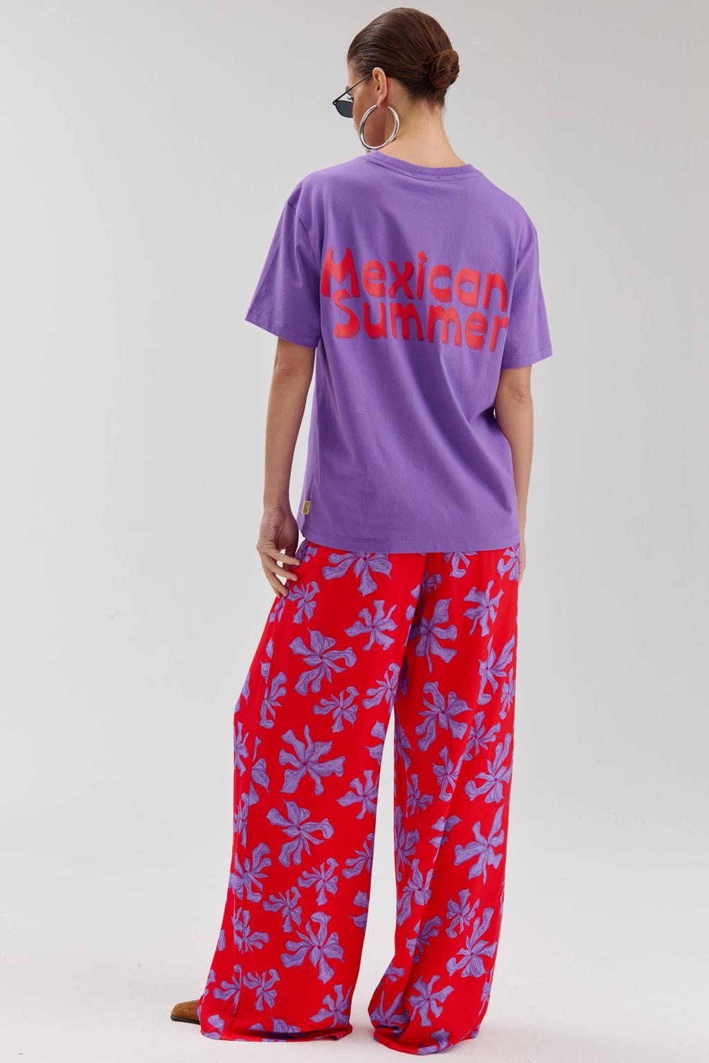 Paarse dames HARPER & YVE T-shirt van katoen met backprint, korte mouwen en ronde hals