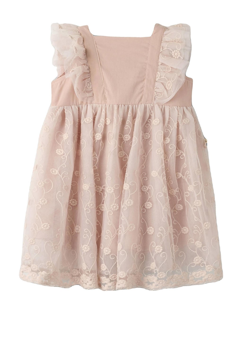 Oudroze meisjes LIL' ATELIER MINI gebloemde A-lijn jurk van katoen met vierkante hals, knoopsluiting en ruches