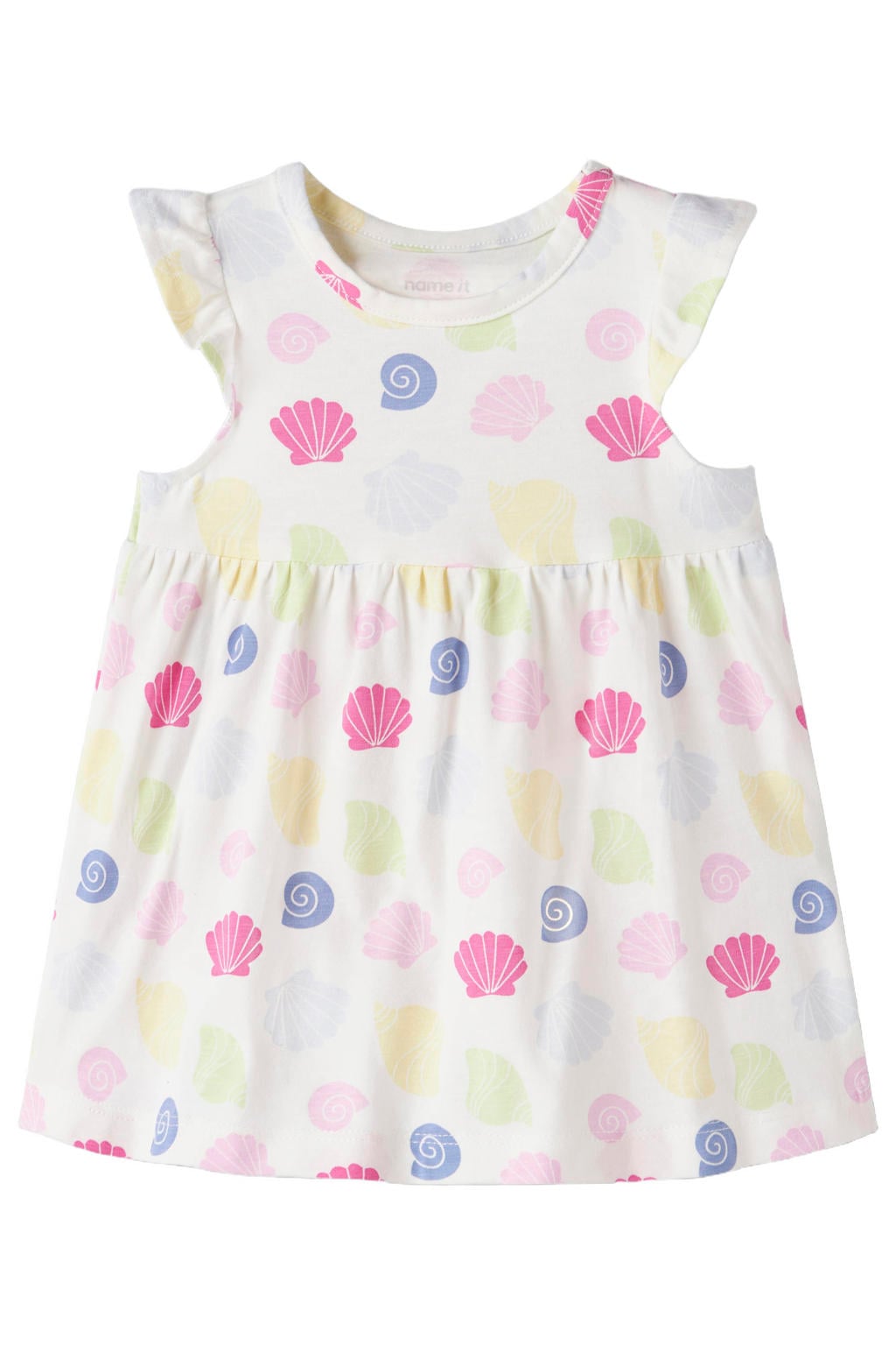 Wit en roze meisjes NAME IT BABY korte jurk van stretchkatoen met korte mouwen en ronde hals