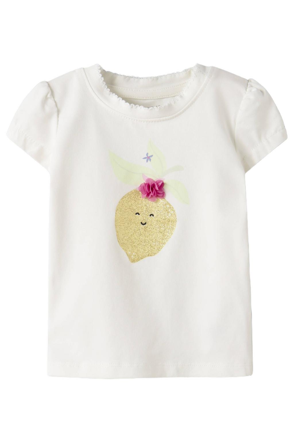 Witte meisjes NAME IT BABY T-shirt van stretchkatoen met printopdruk, korte mouwen, ronde hals, drukknoopsluiting en 3D applicatie