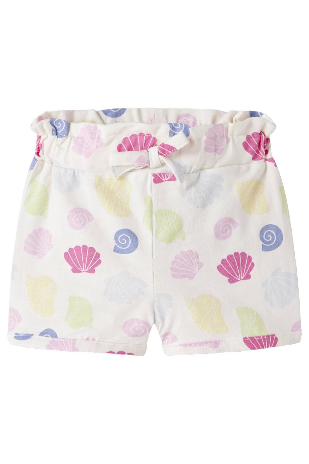 Wit en roze meisjes NAME IT BABY regular casual short van stretchkatoen met elastische tailleband met koord