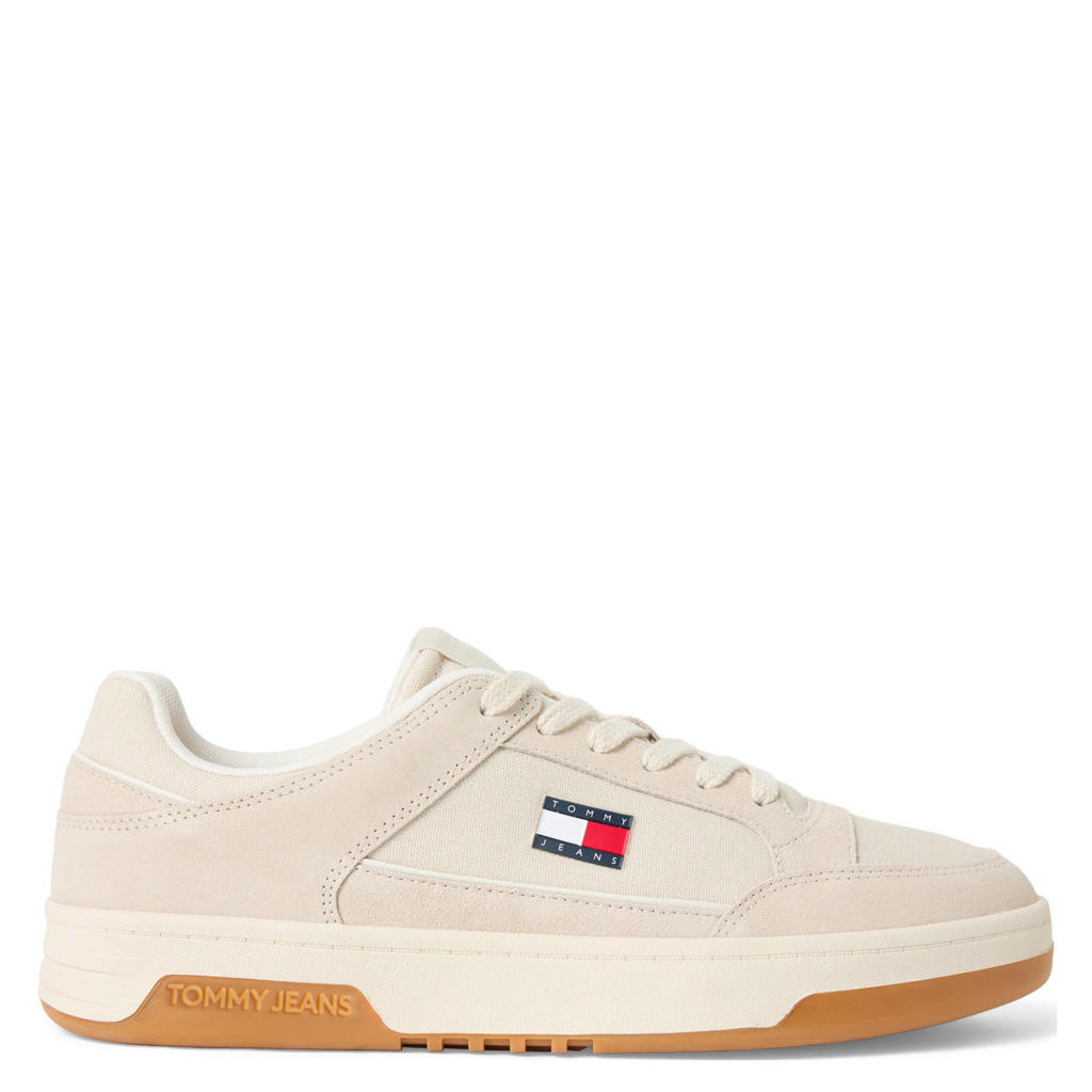 Beige heren Tommy Jeans leren sneakers met veters