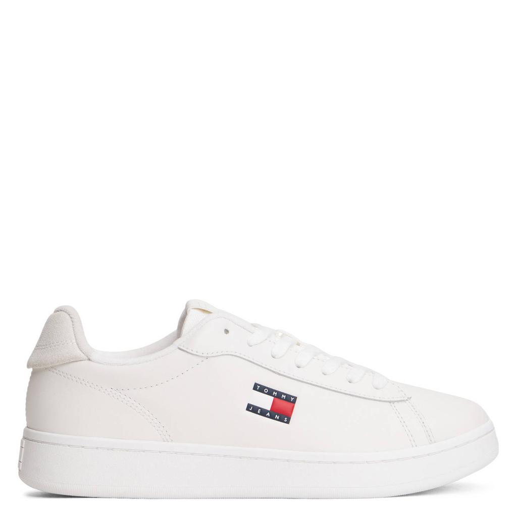 Witte dames Tommy Jeans leren sneakers met veters