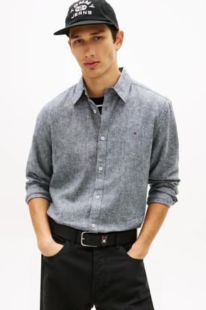 regular casual overhemd met linnen donkerblauw