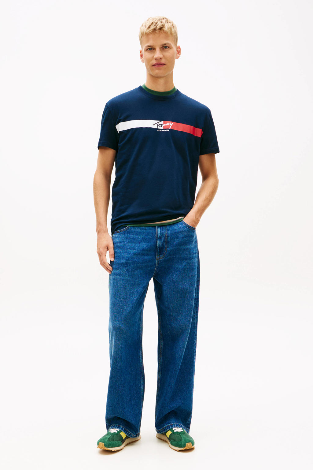 Donkerblauwe heren Tommy Jeans regular T-shirt van katoen met printopdruk, korte mouwen en ronde hals