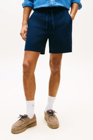 relaxed casual short met linnen donkerblauw
