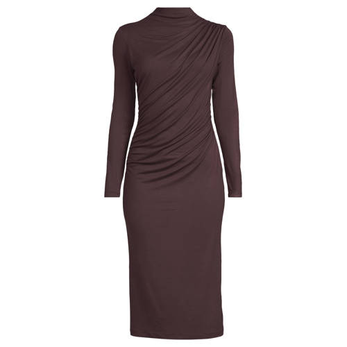 Anytime midi jersey jurk met gedrapeerd detail donkerbruin afbeelding