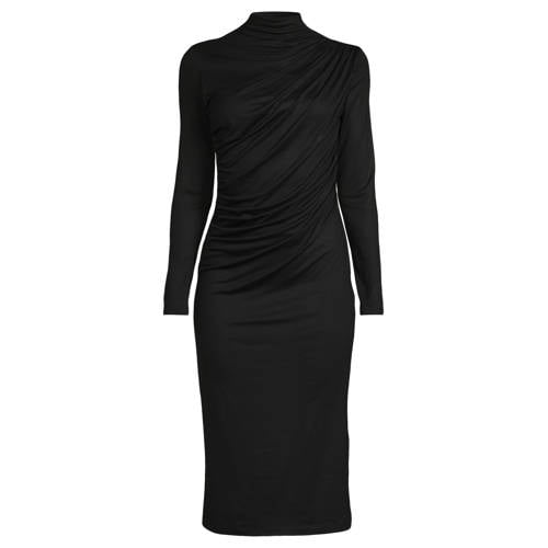 Anytime midi jersey jurk met gedrapeerd detail zwart afbeelding